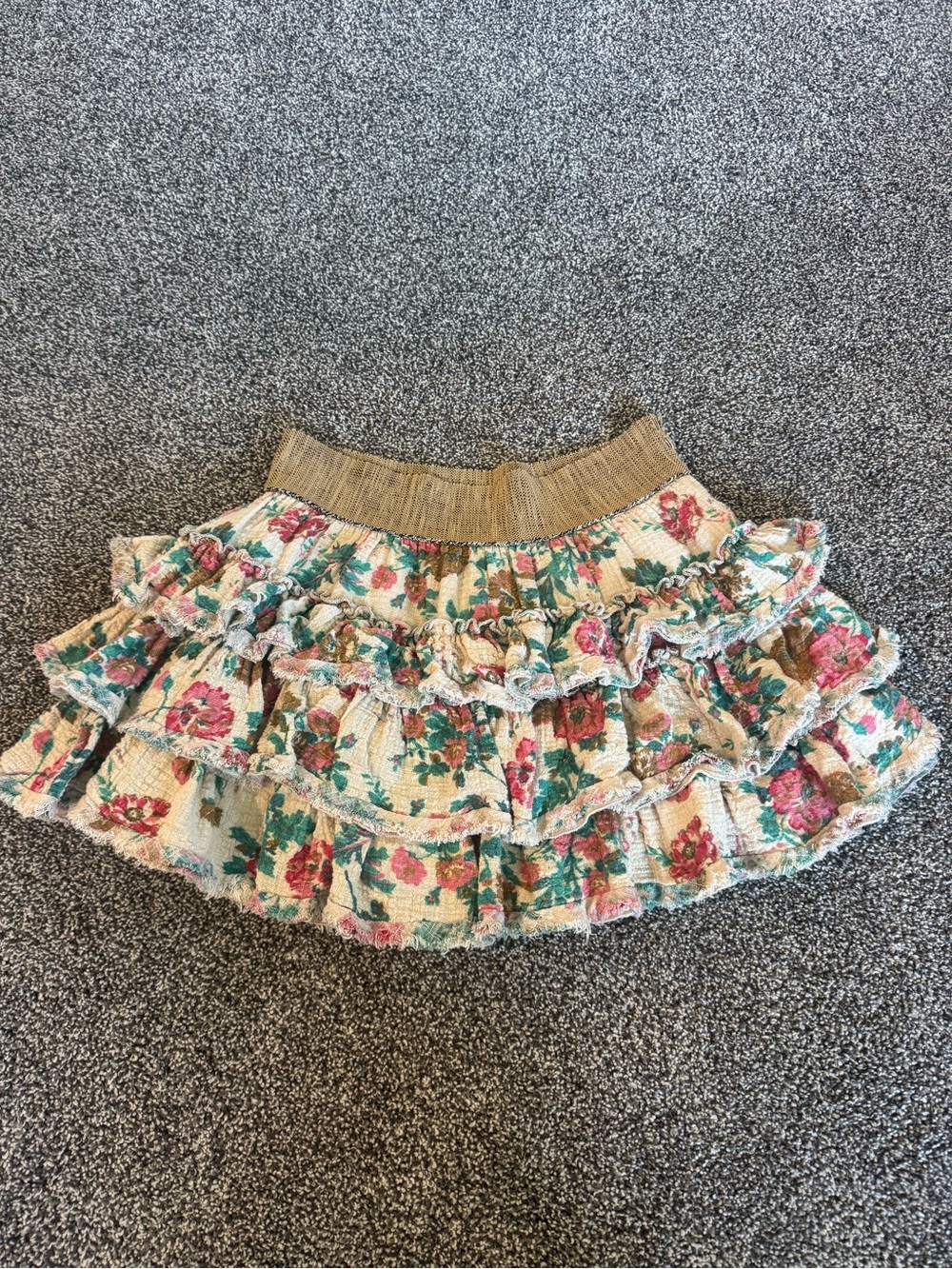 Rachael & Chloe Floral Ruffled Circle Skirt in Beige & Pink